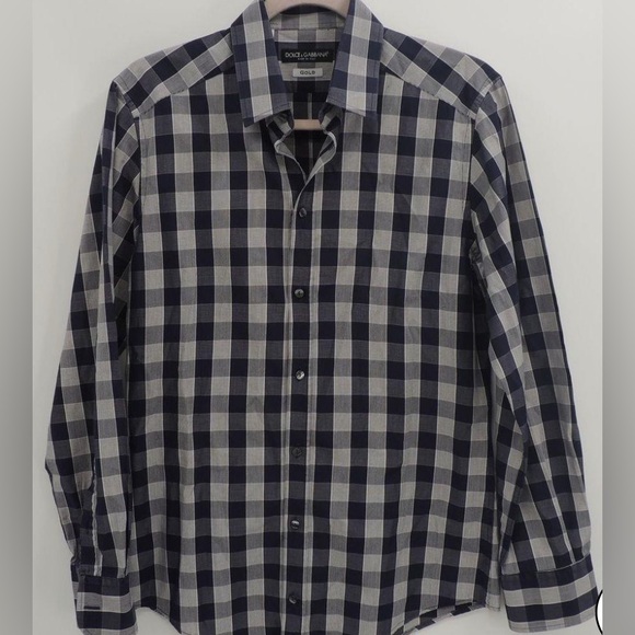 Dolce & Gabbana, size 15.5, Men's Navy and White Plaid Shirt, the Gold label,EUC - Picture 1 of 7